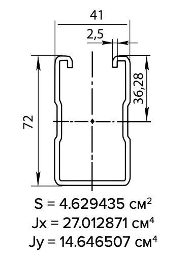 Профиль 41х72 MP41.72.000.00P1.14 - размеры